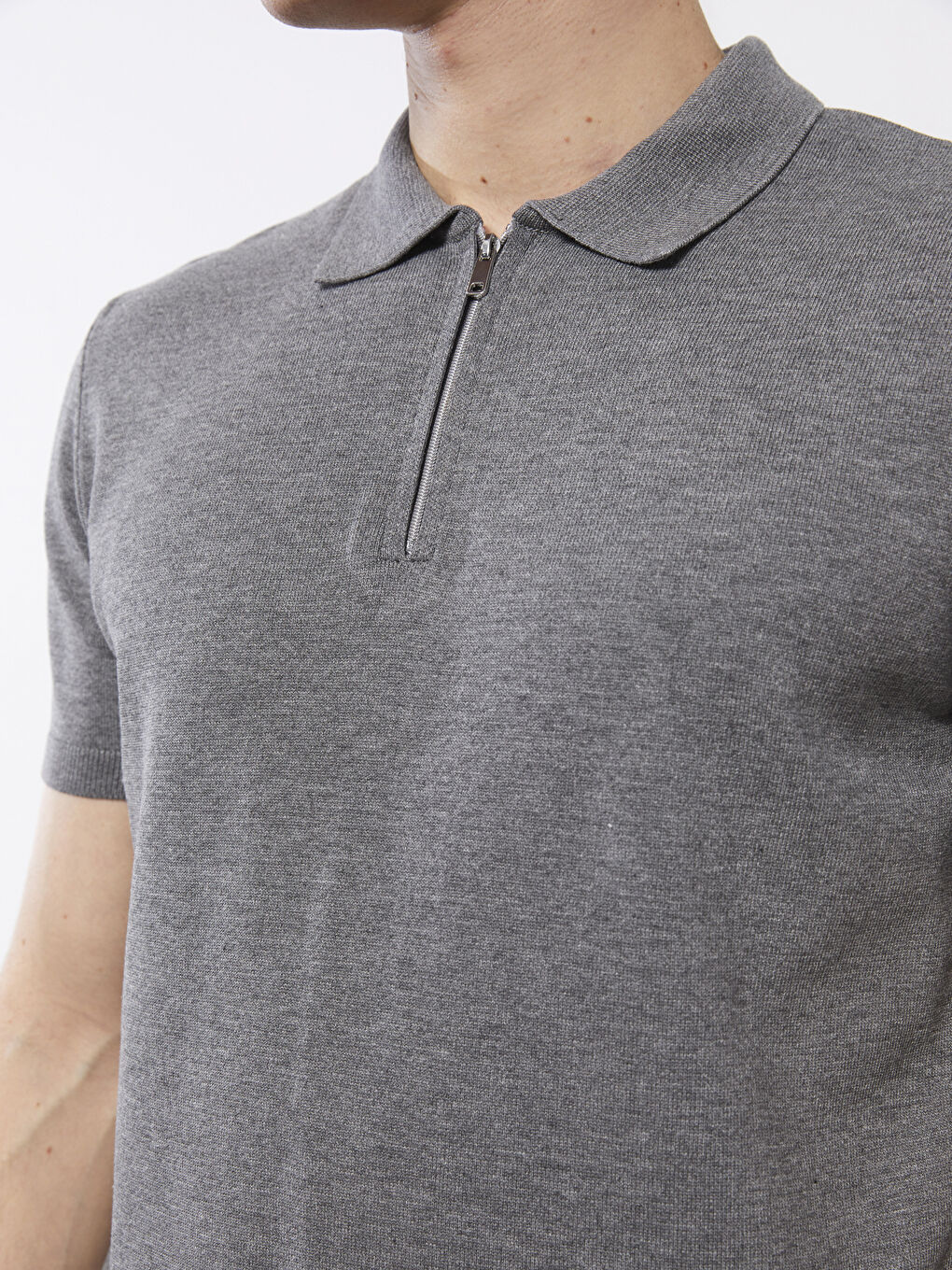 Gri Polo Yaka Erkek Triko Tişört-3