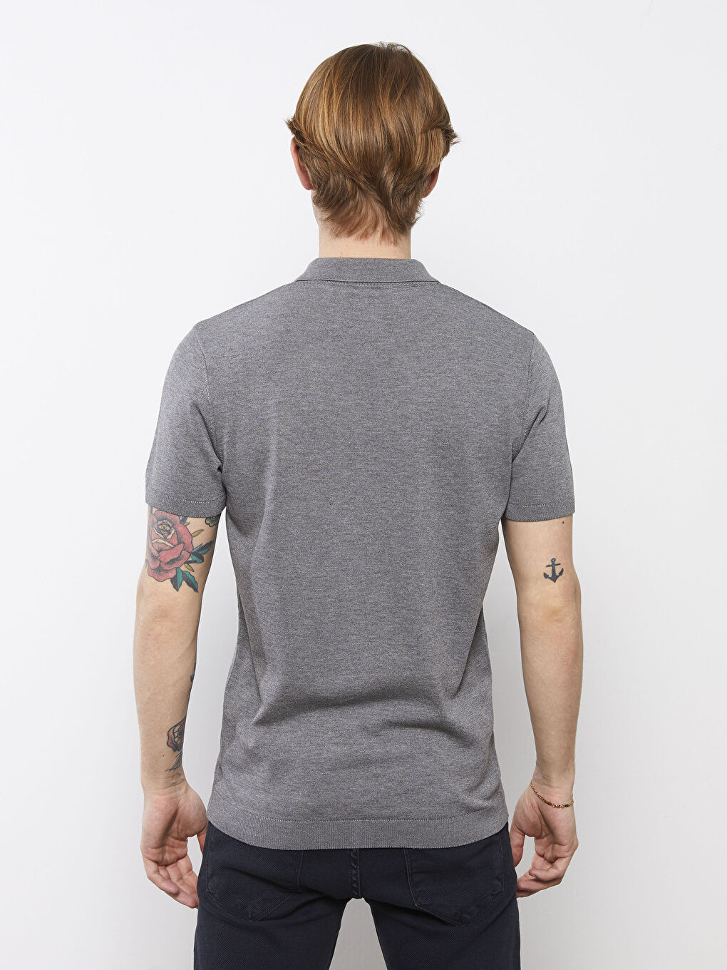 Gri Polo Yaka Erkek Triko Tişört-4