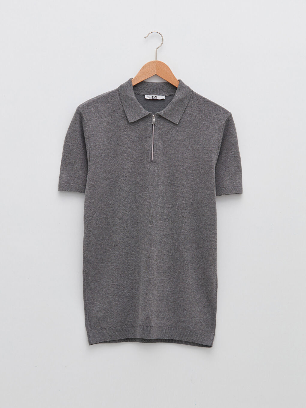 Gri Polo Yaka Erkek Triko Tişört-5