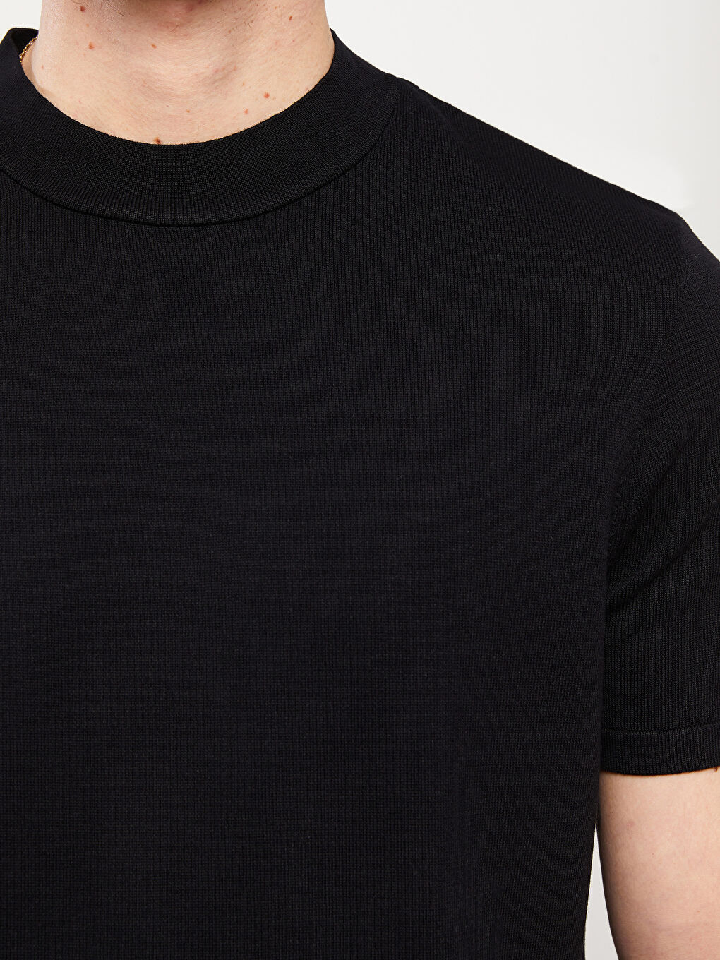 Siyah Bisiklet Yaka Kısa Kollu Erkek Triko Kazak-3