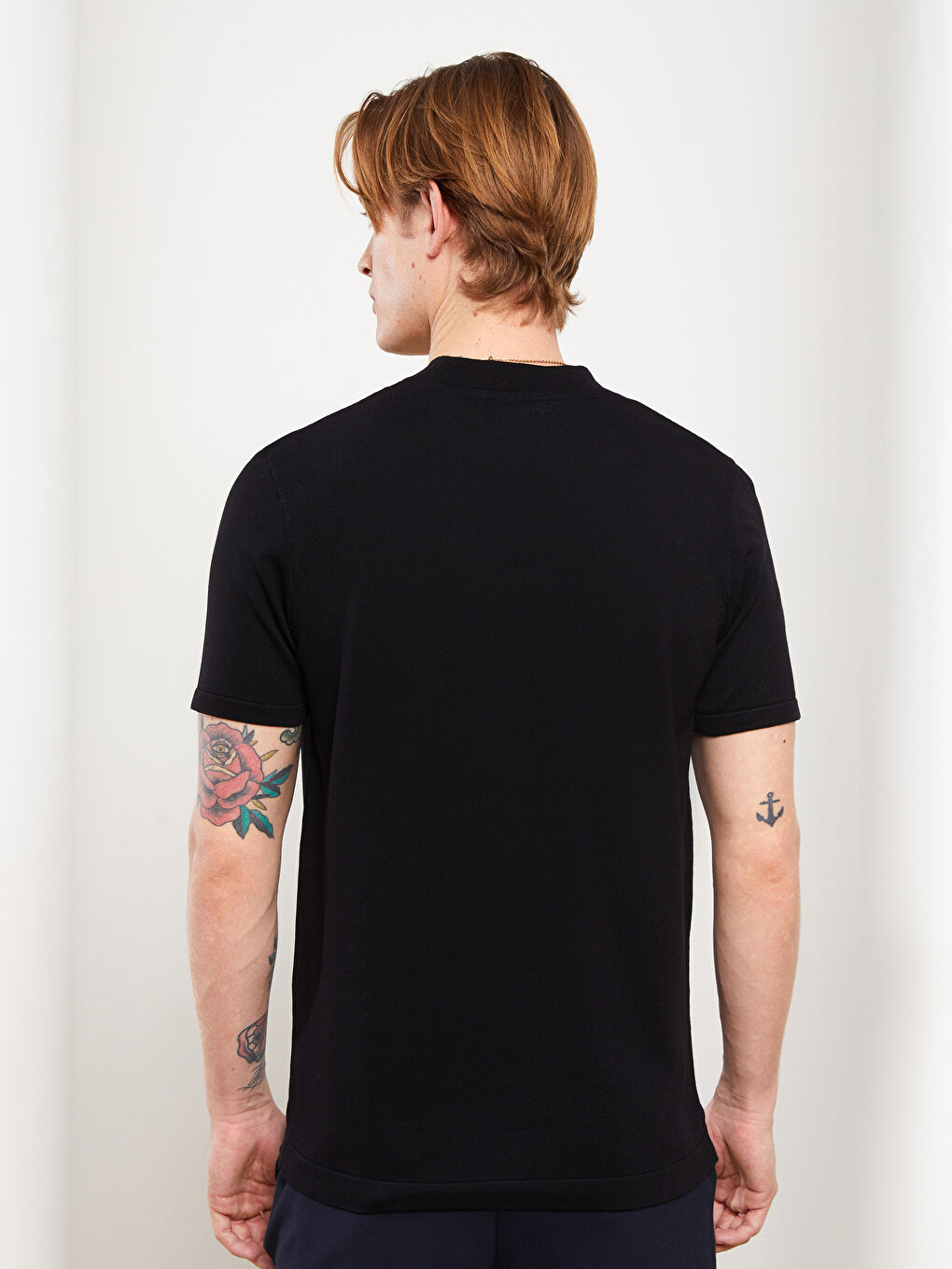 Siyah Bisiklet Yaka Kısa Kollu Erkek Triko Kazak-4