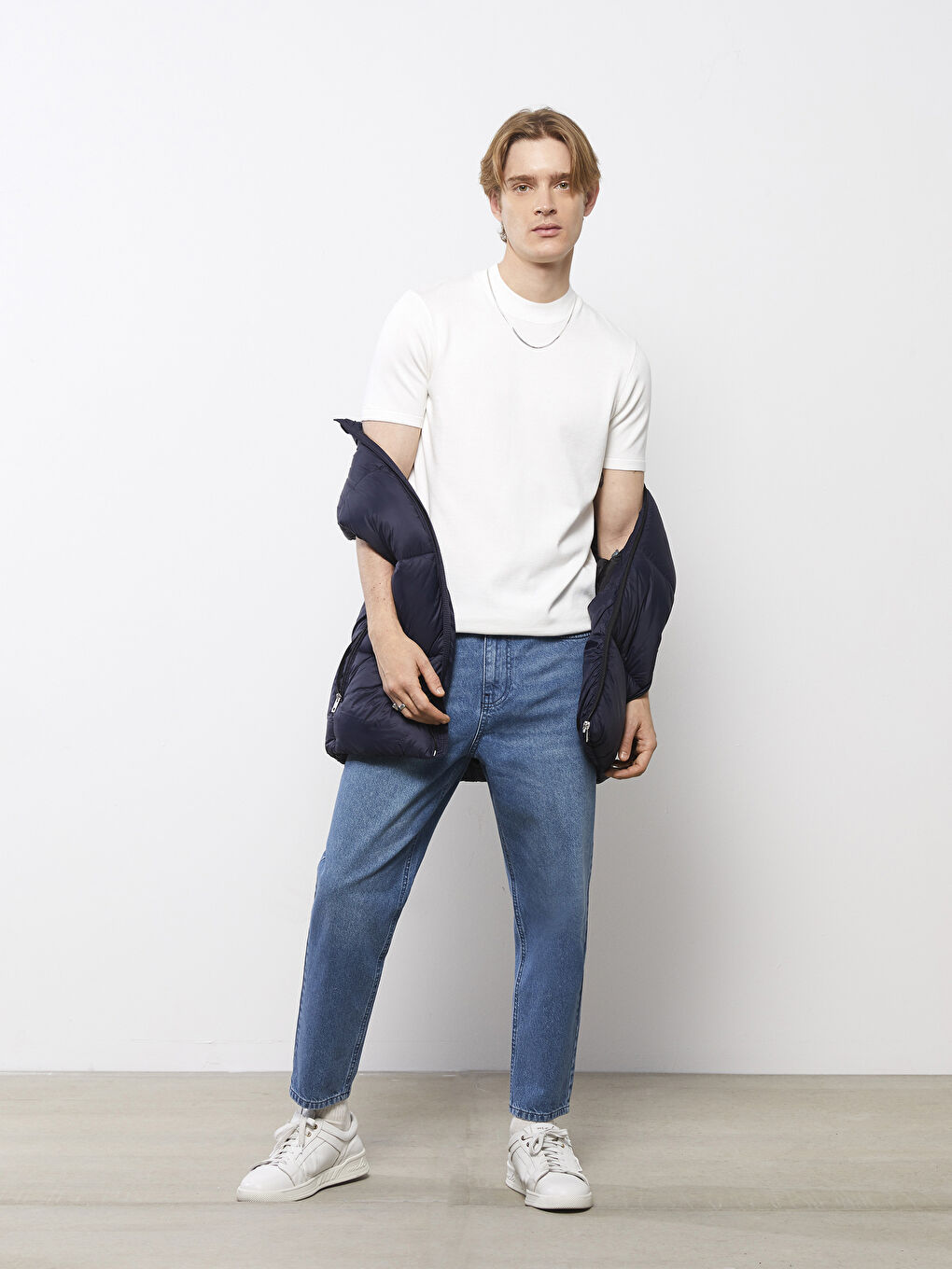 Ekru Bisiklet Yaka Kısa Kollu Erkek Triko Kazak