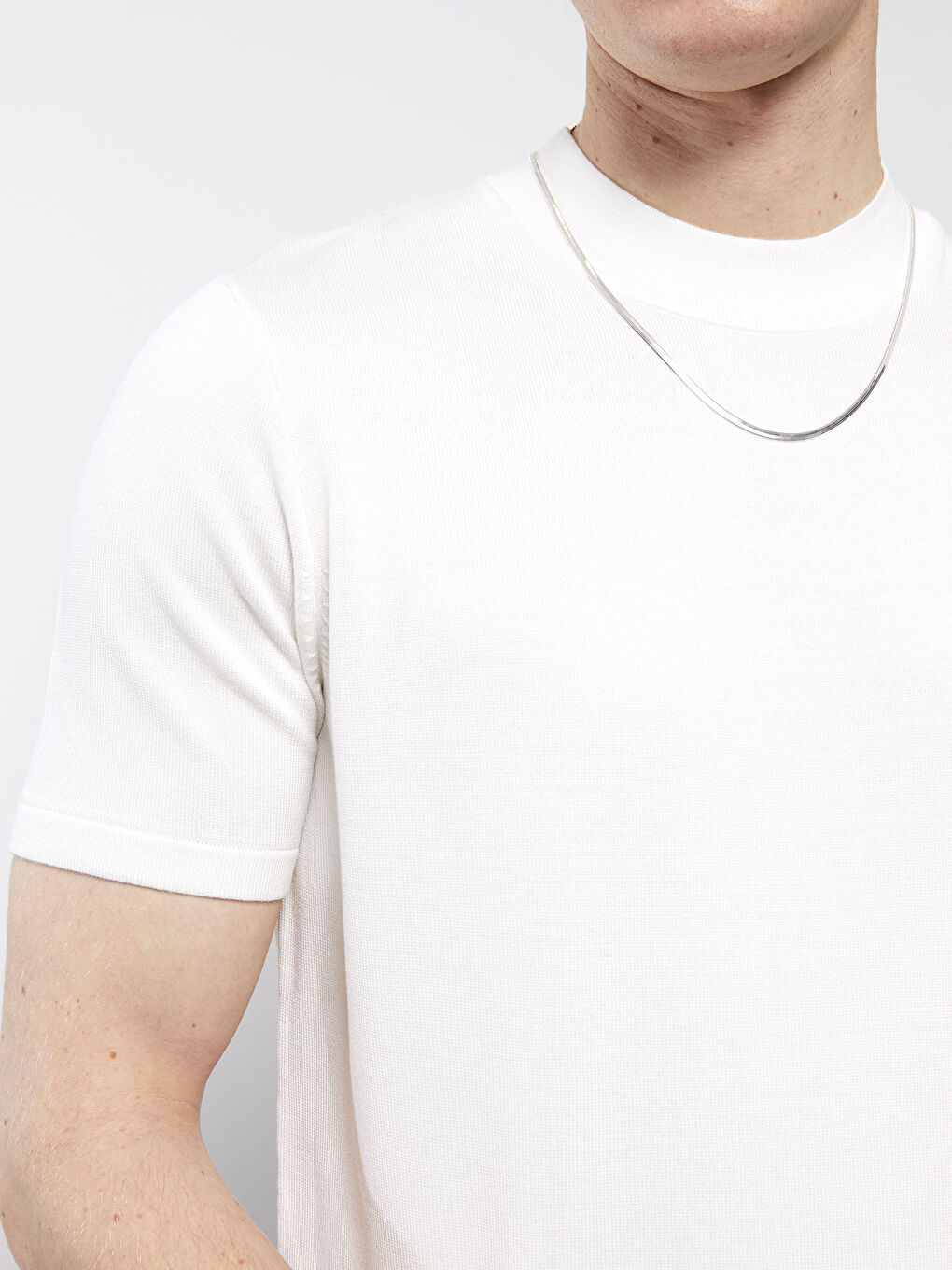 Ekru Bisiklet Yaka Kısa Kollu Erkek Triko Kazak-3