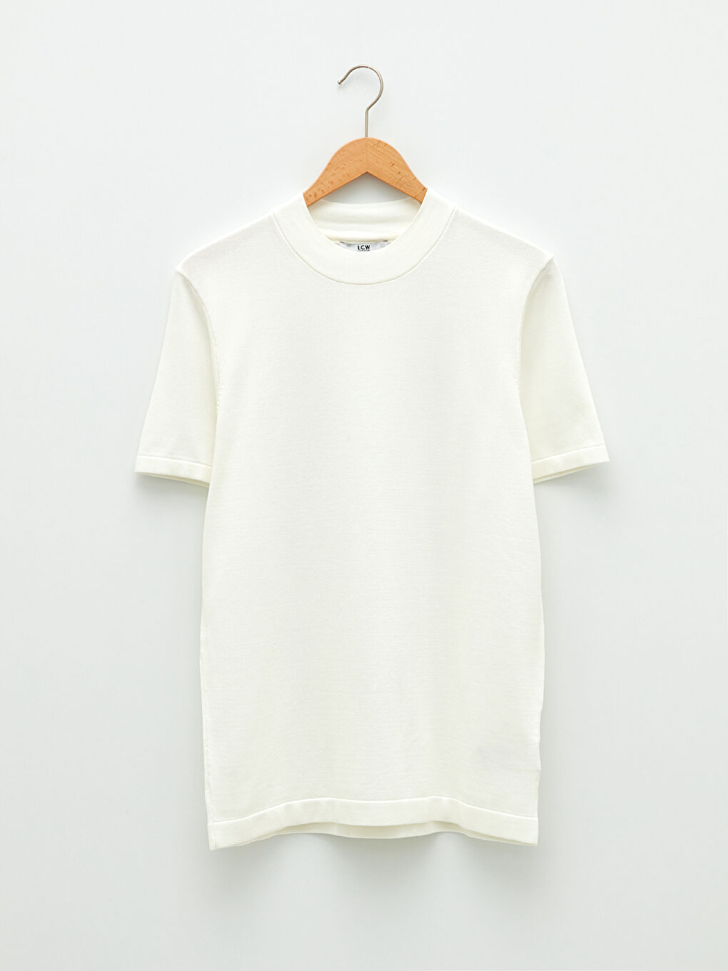 Ekru Bisiklet Yaka Kısa Kollu Erkek Triko Kazak-5