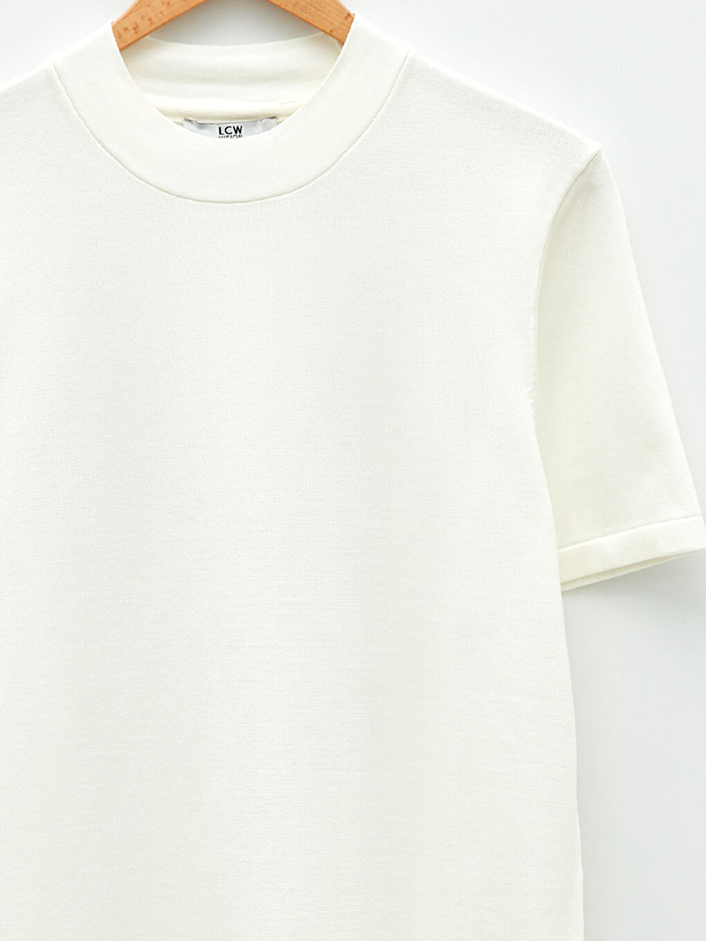 Ekru Bisiklet Yaka Kısa Kollu Erkek Triko Kazak-7