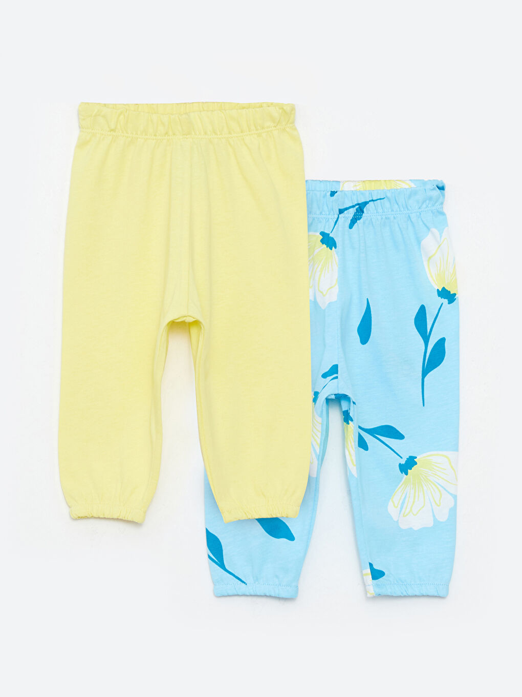 Sarı Beli Lastikli Pamuklu Kız Bebek Pijama Alt 2'li