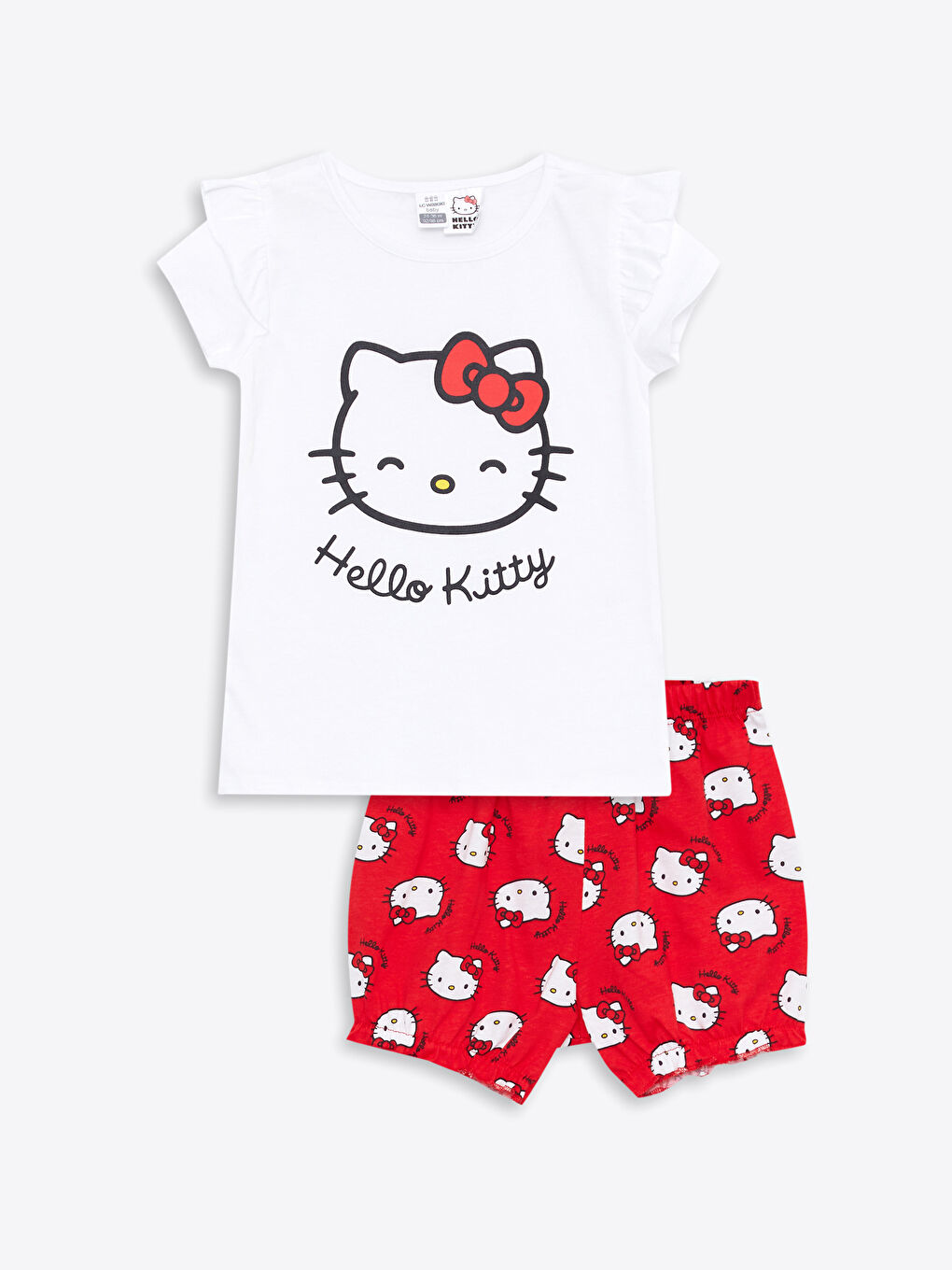 Crew Neck Short Sleeve Hello Kitty Printed Cotton Baby Girl Pajamas Set -S2BK85Z1-R9J