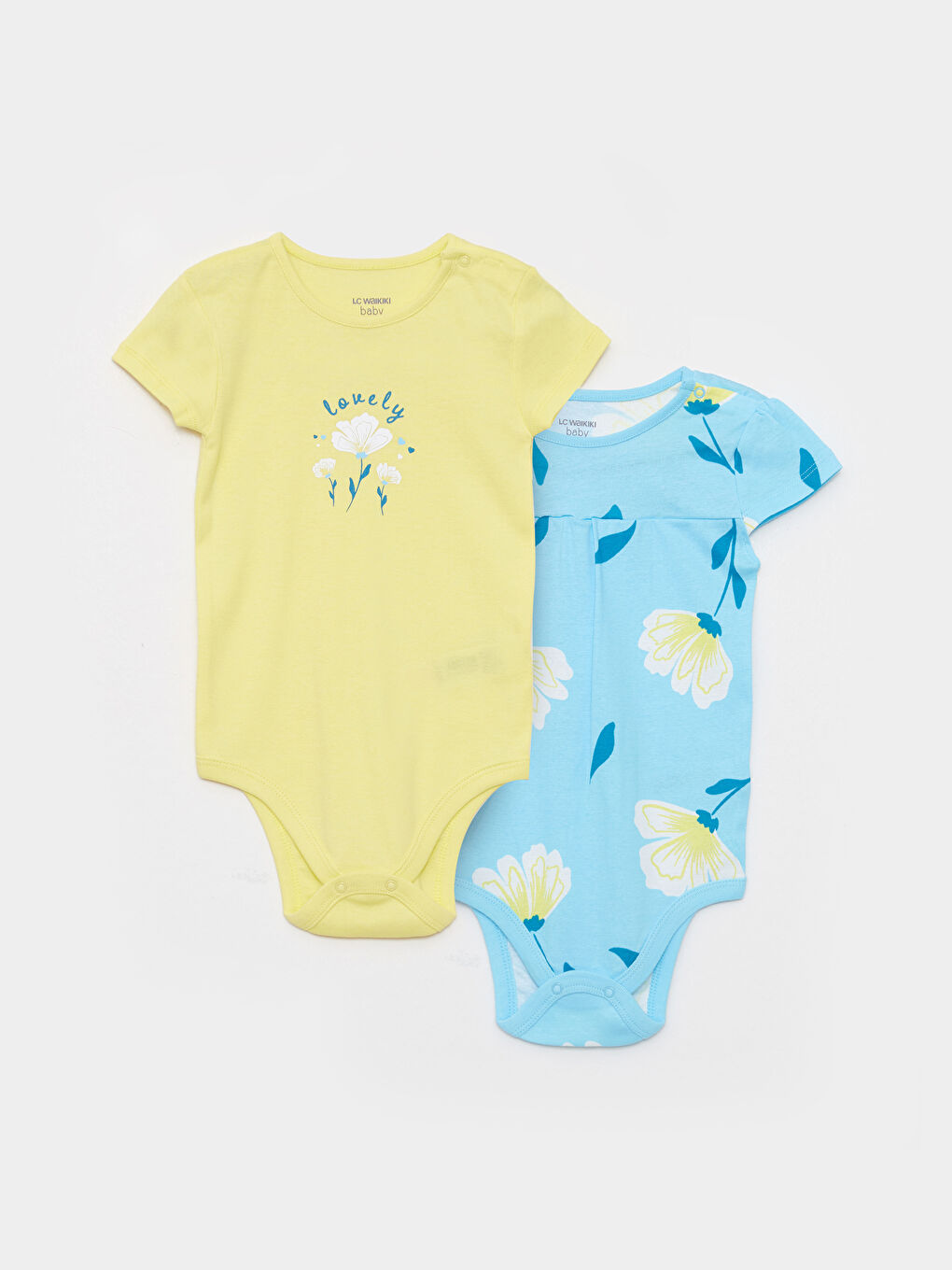 Crew Neck Short Sleeve Printed Cotton Baby Girl Snap Snap Body 2 Pack