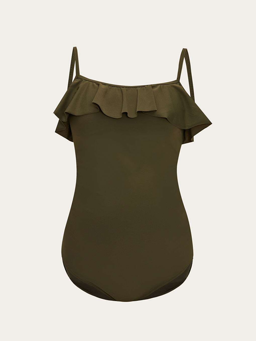 Yeşil Düz Askılı Fırfır Detaylı Hamile Mayo