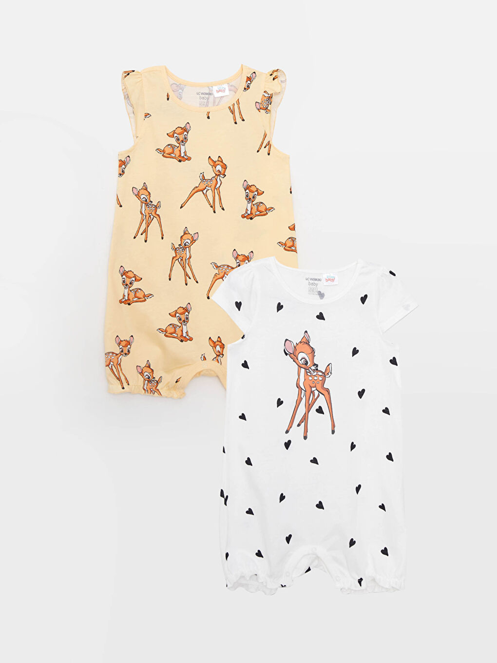 Crew Neck Bambi Printed Cotton Baby Girl Rompers 2 Pack
