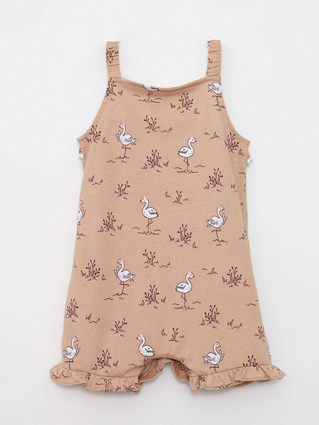 Bej Kare Yaka Askılı Baskılı Kız Bebek Tulum-2