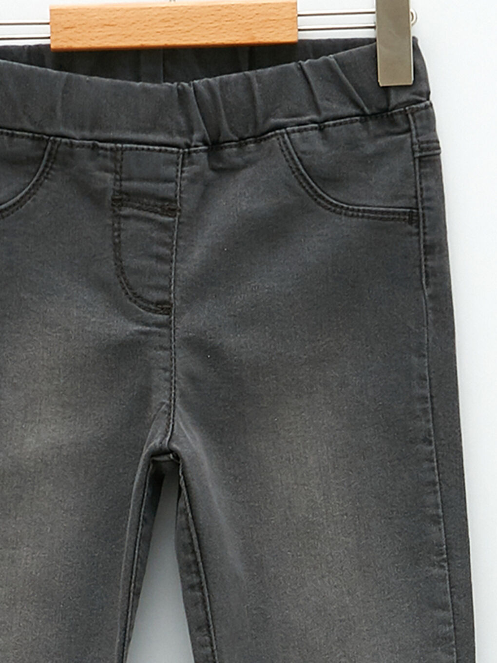 LCW baby Gri Beli Lastikli Basic Kız Bebek Jean Pantolon - 5