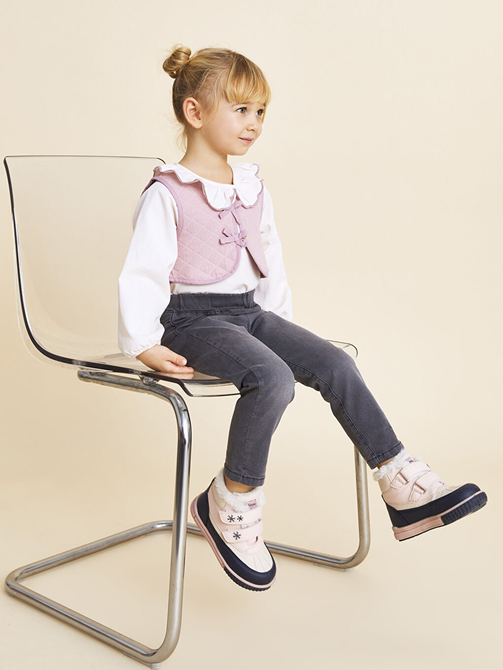 LCW baby Gri Beli Lastikli Basic Kız Bebek Jean Pantolon - 1