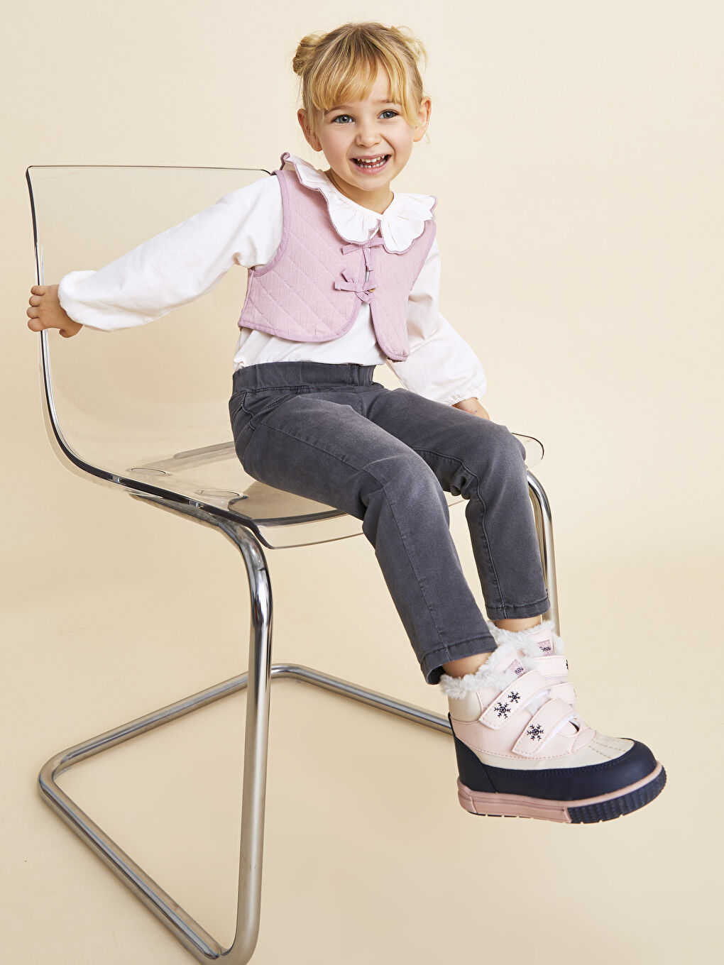 LCW baby Gri Beli Lastikli Basic Kız Bebek Jean Pantolon - 2