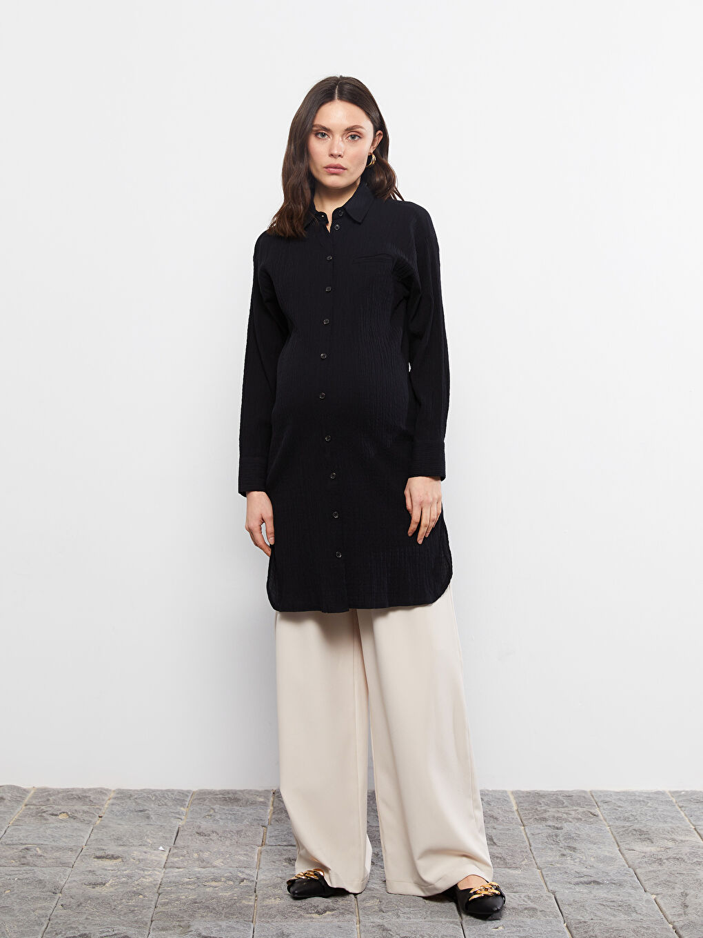 Long Sleeve Poplin Maternity Shirt Tunic