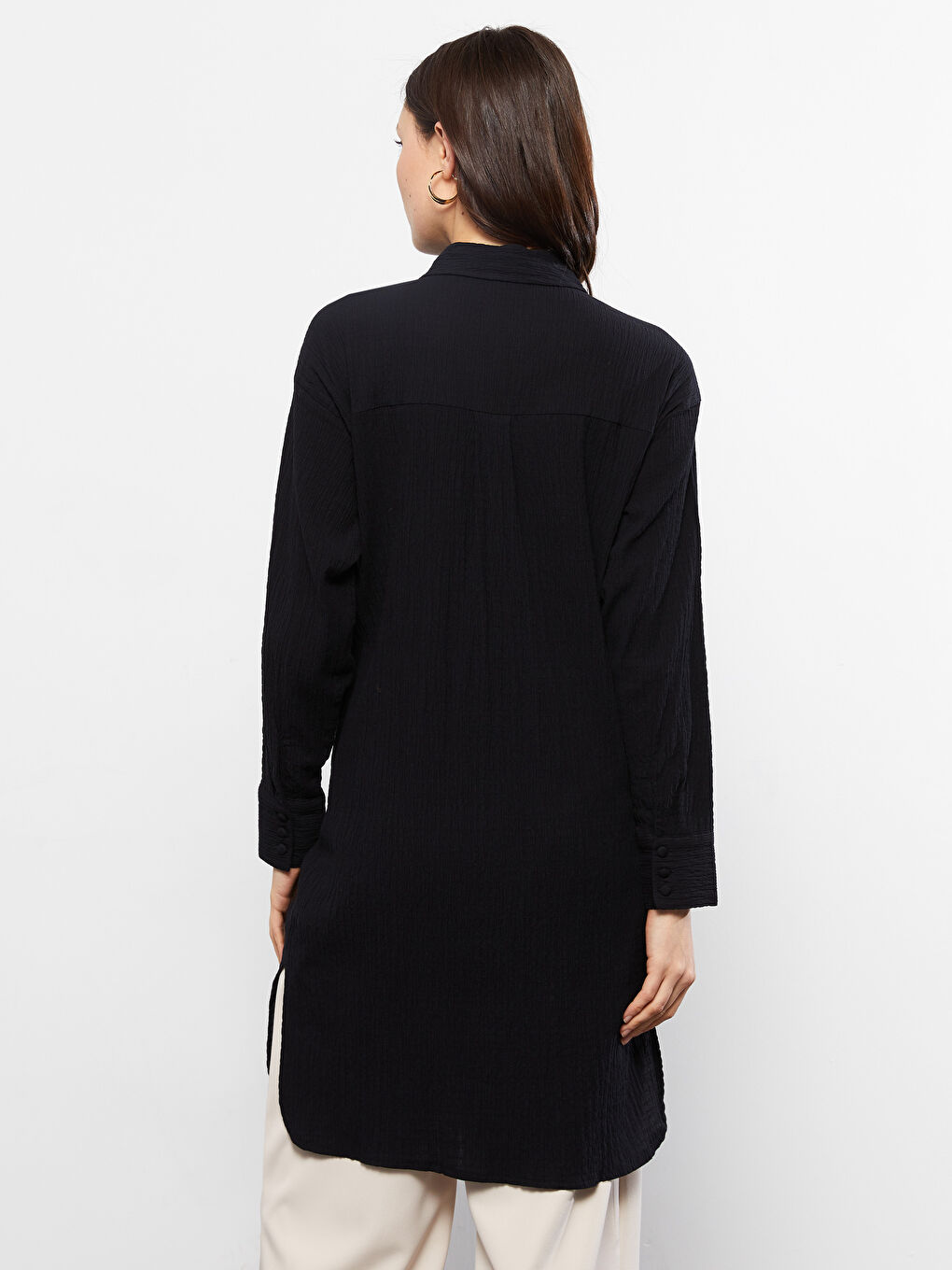 Long Sleeve Poplin Maternity Shirt Tunic-4