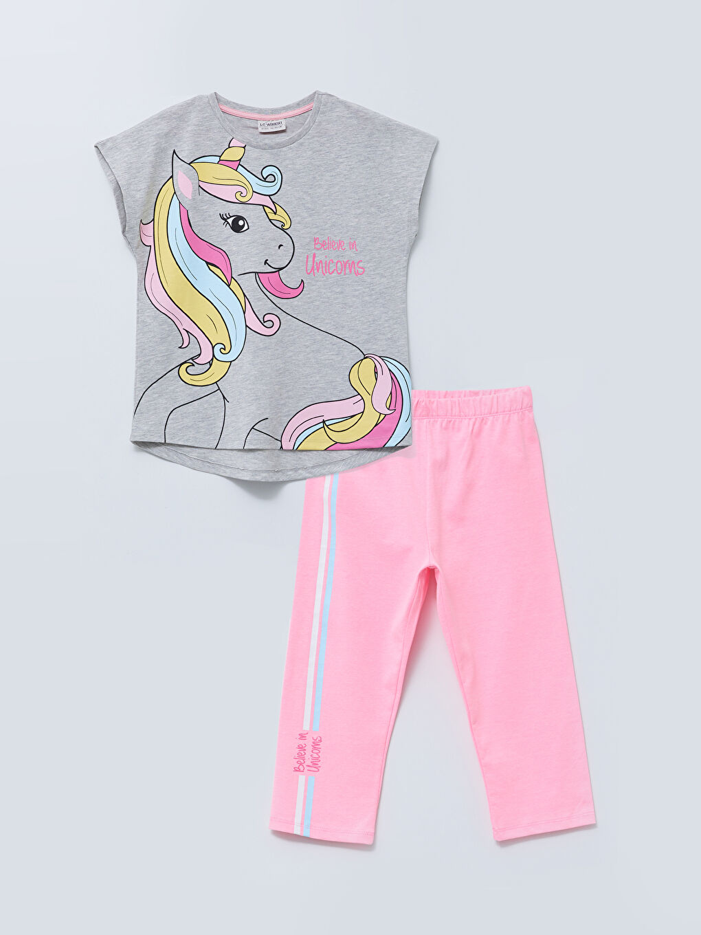 Crew Neck Printed Short Sleeve Girls' T-Shirt and Tights