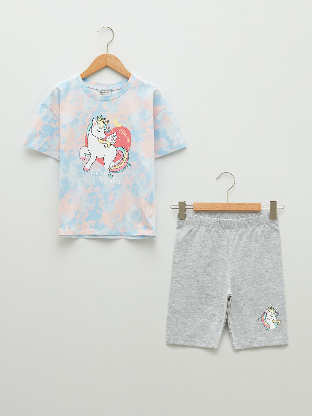 LCW Kids Rundhalsausschnitt Bedrucktes Kurzarm T-Shirt und Leggings für Mädchen -S2BM12Z4-F9C