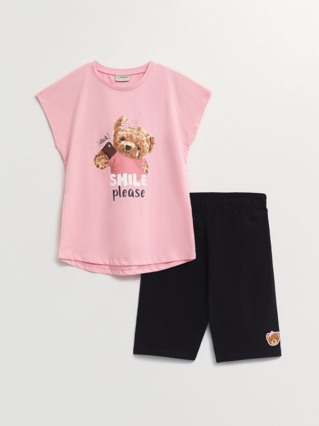 Crew Neck Printed Short Sleeve Girls' T-Shirt and Tights