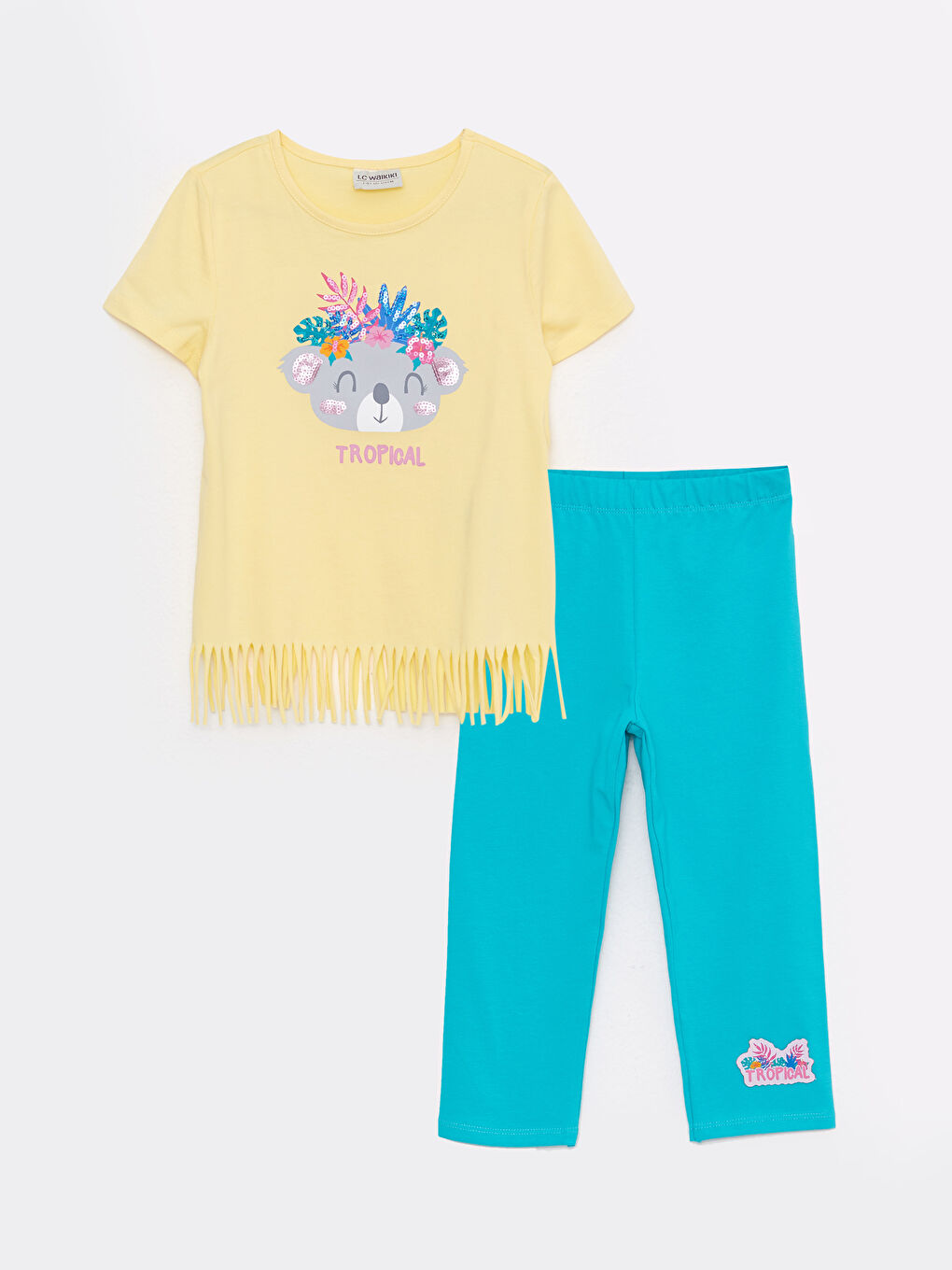 LCW Kids Crew Neck Printed Short Sleeve Girls' T-Shirt and Tights -S2BM25Z4-FTH