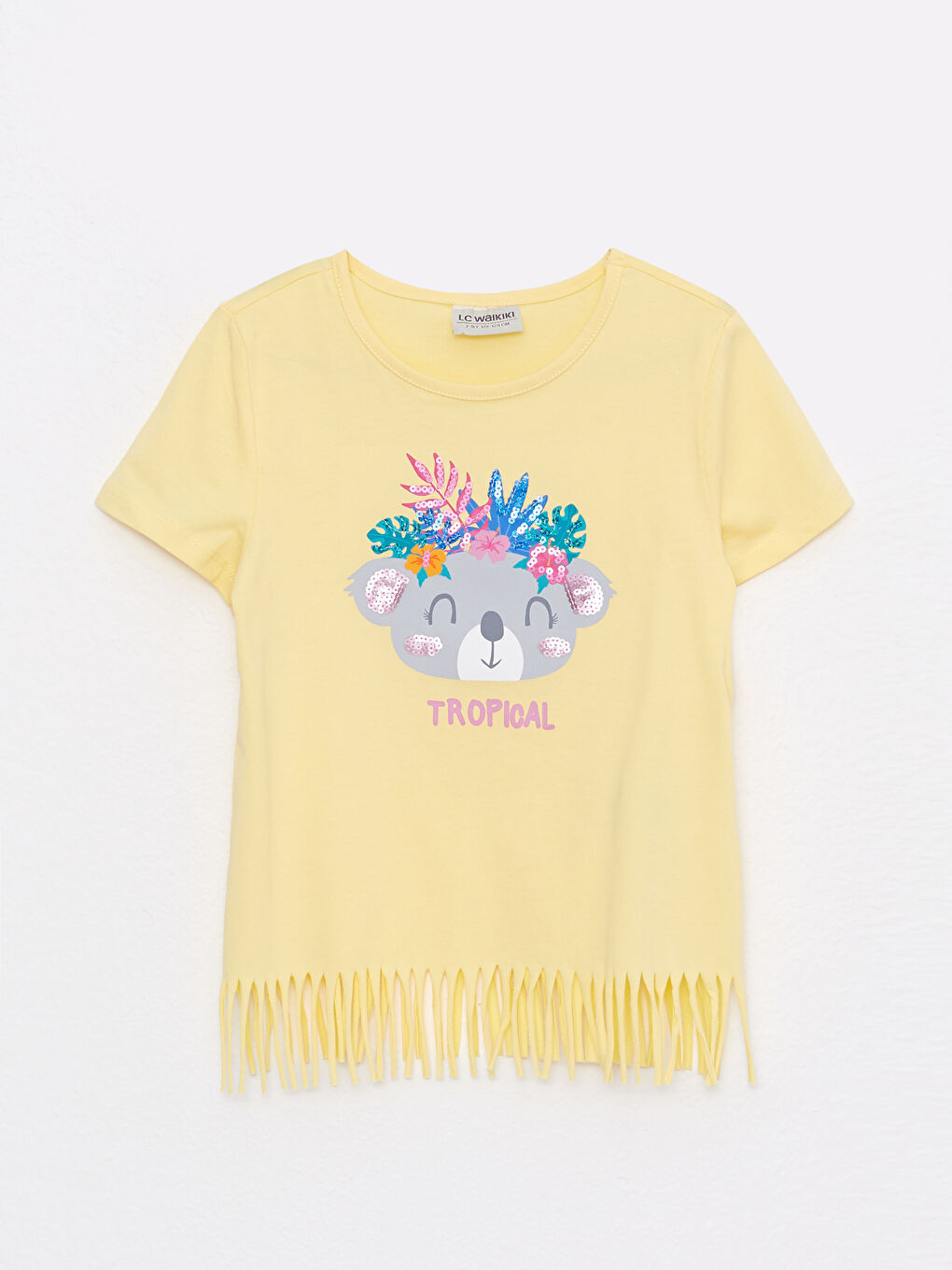 LCW Kids Crew Neck Printed Short Sleeve Girls' T-Shirt and Tights -S2BM25Z4-FTH
