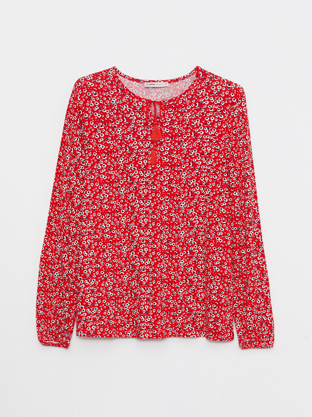 Blouse à Col Lavallière à Motifs et Manches Longues pour Femmes-5