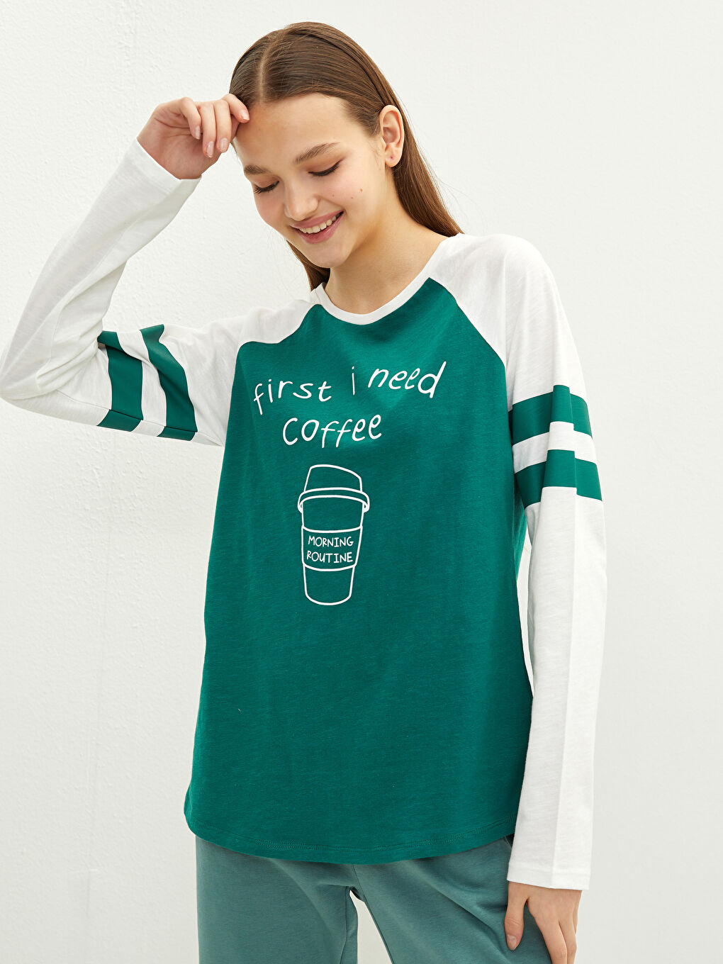 LCW Vision Rundhalsausschnitt Farbblock Langarm Baumwolle T-Shirt für Damen -S2BM31Z8-HFR