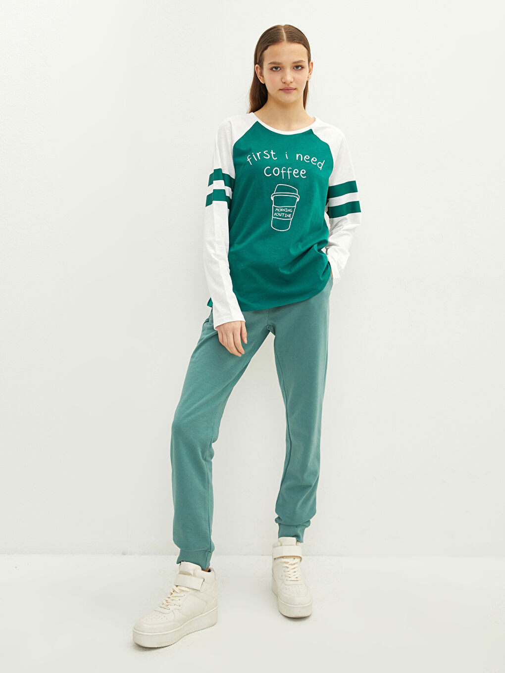 LCW Vision Rundhalsausschnitt Farbblock Langarm Baumwolle T-Shirt für Damen -S2BM31Z8-HFR