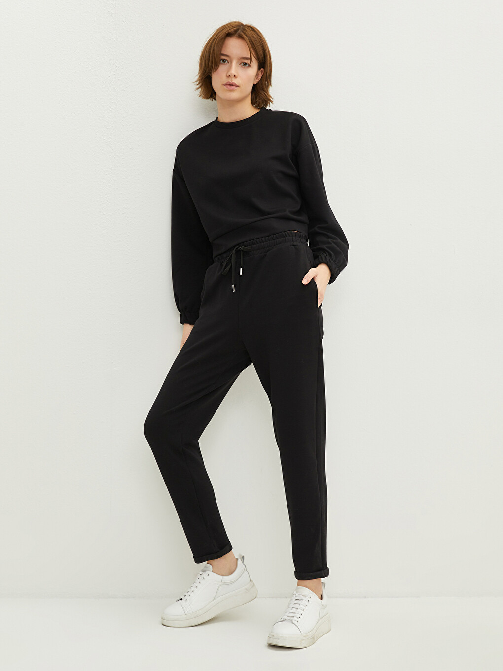 Pantaloni De Trening Drepți Cu Talie Elastică Pentru Femei-1