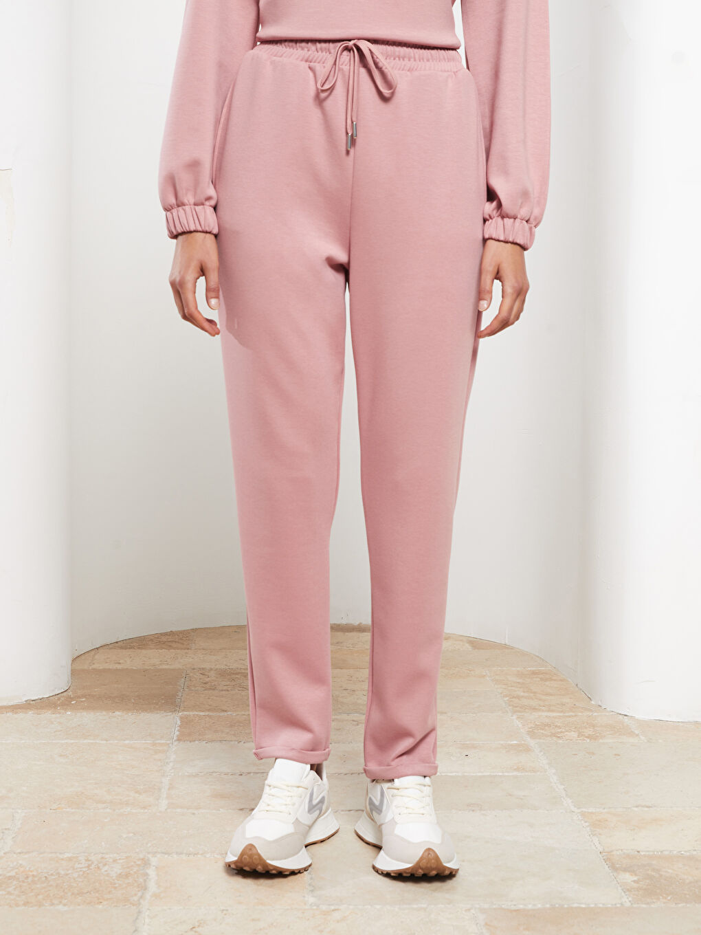 Women's Elasticated Waist Plain Sweatpants-2