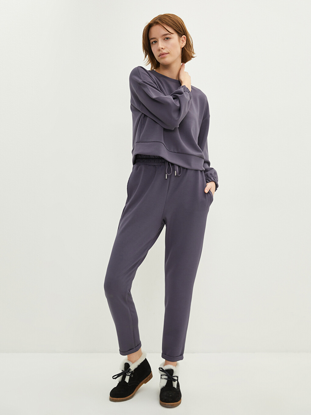 Pantaloni De Trening Drepți Cu Talie Elastică Pentru Femei-1