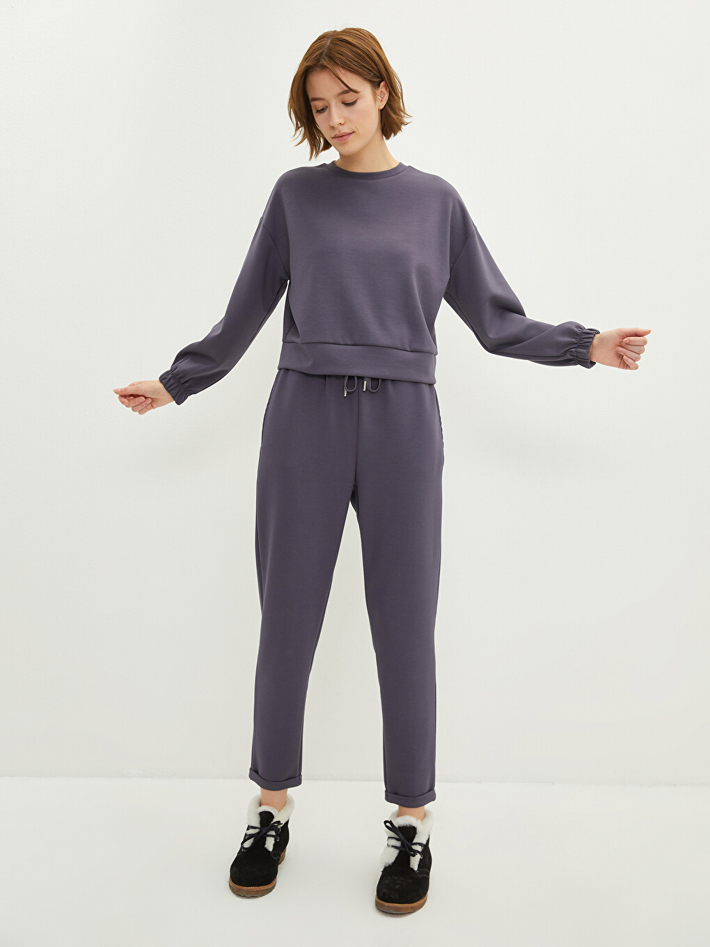 Pantaloni De Trening Drepți Cu Talie Elastică Pentru Femei-2
