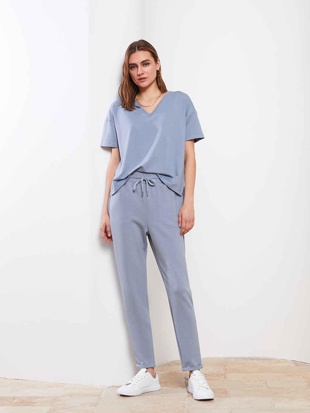 Pantaloni De Trening Drepți Cu Talie Elastică Pentru Femei-1