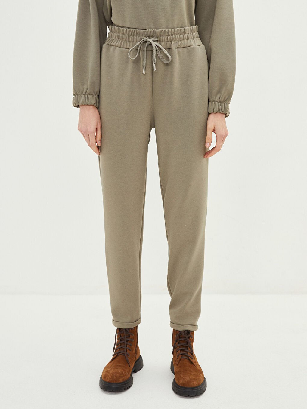 بنطلون رياضي سادة بخصر مرن للسيدات-2