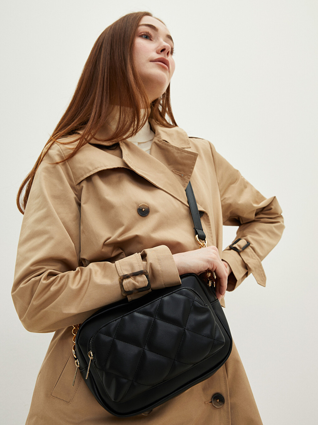 Leather Look Quilted Detailed Womens Crossbody Bag
