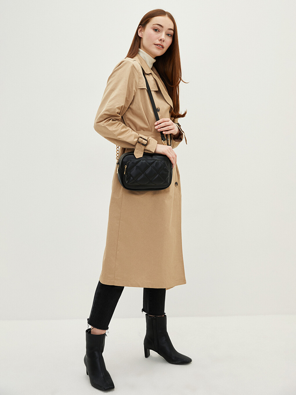 Leather Look Quilted Detailed Womens Crossbody Bag-1