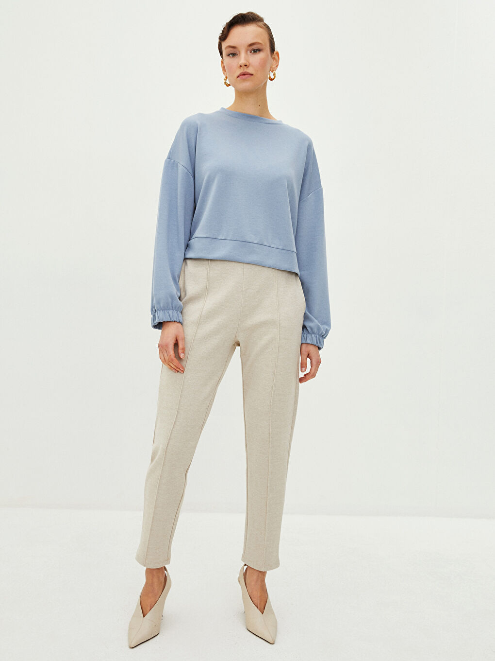 Mavi Bisiklet Yaka Düz Uzun Kollu Kadın Sweatshirt-2