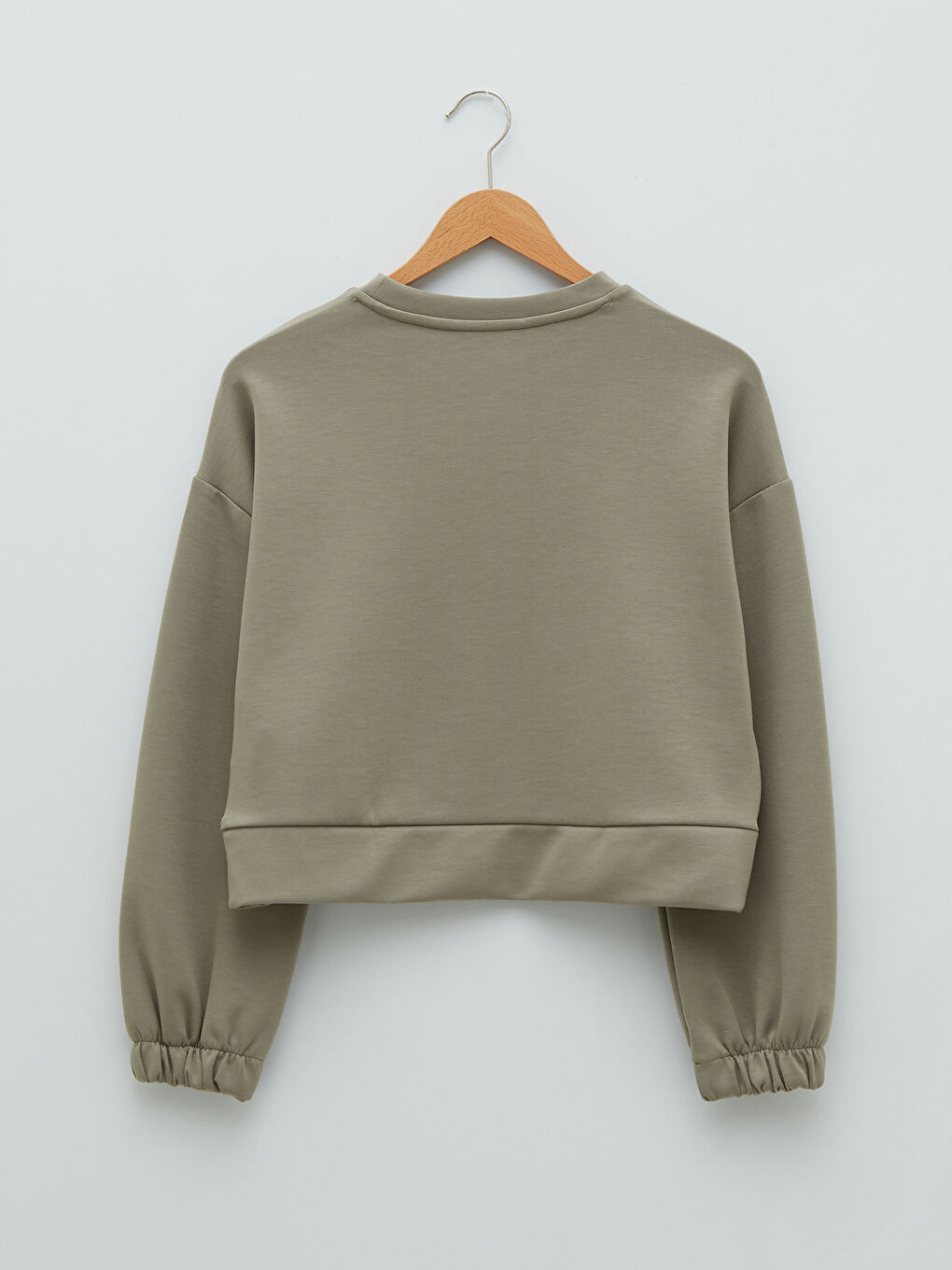 Haki Bisiklet Yaka Düz Uzun Kollu Kadın Sweatshirt-6