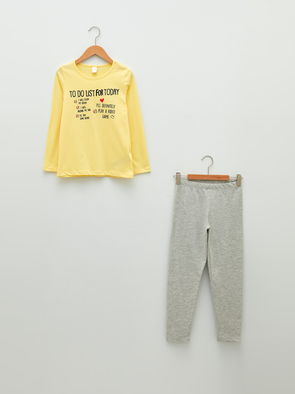 Crew Neck Printed Long Sleeve Girls' Pyjama Set