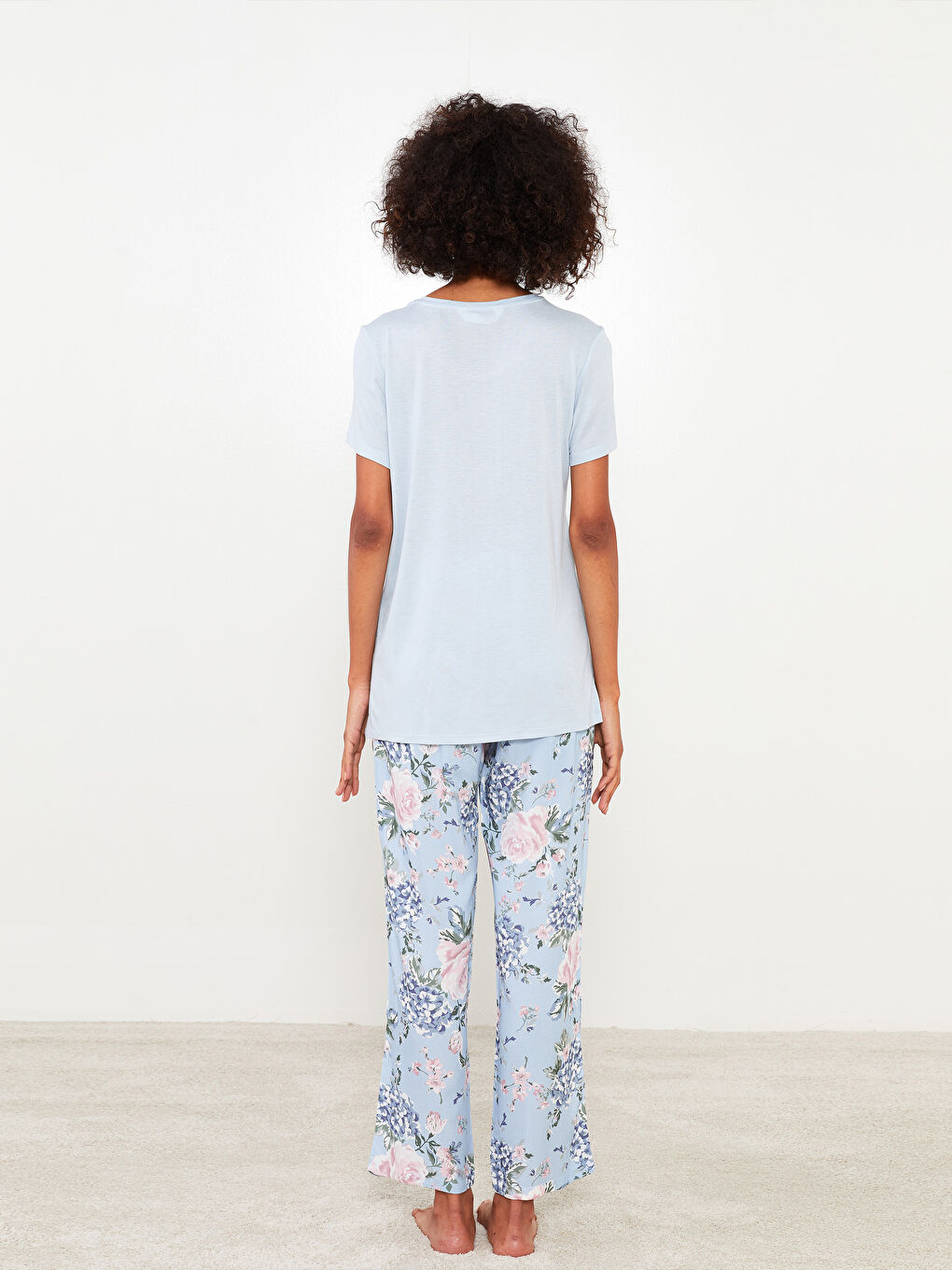 Crew Neck Floral Short Sleeve Viscose Women's Pajamas Set-4