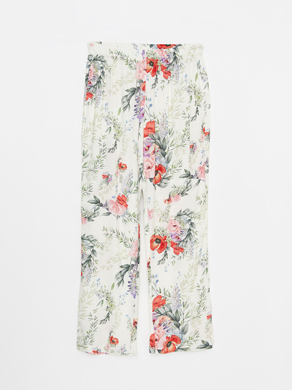 Ekru Bisiklet Yaka Çiçekli Kısa Kollu Viskon Kadın Pijama Takım-7