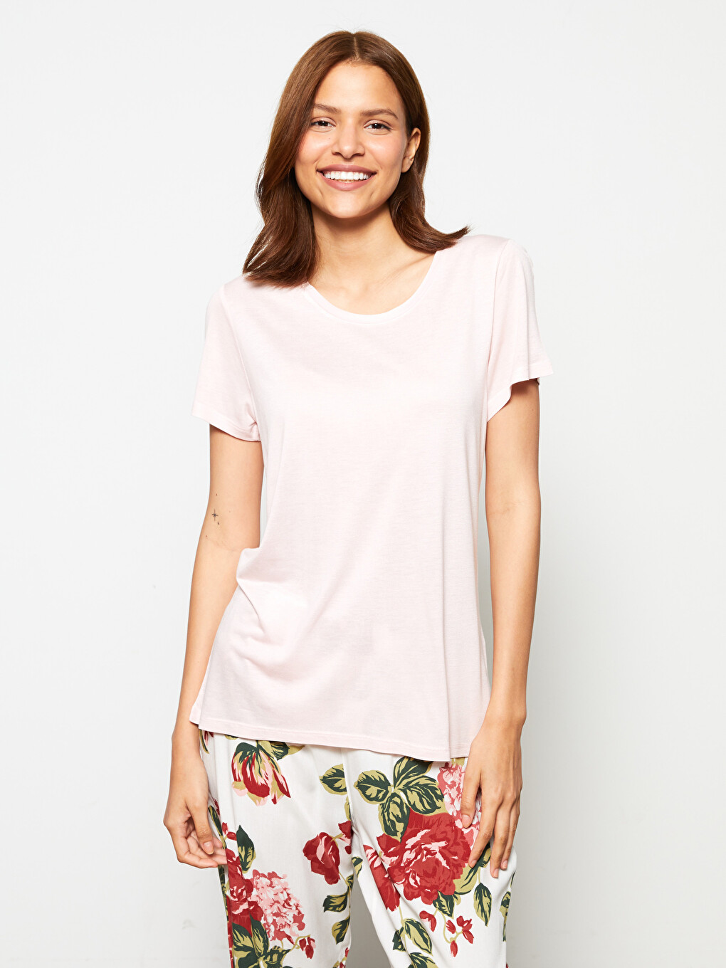 Crew Neck Floral Short Sleeve Viscose Women's Pyjamas Set-2