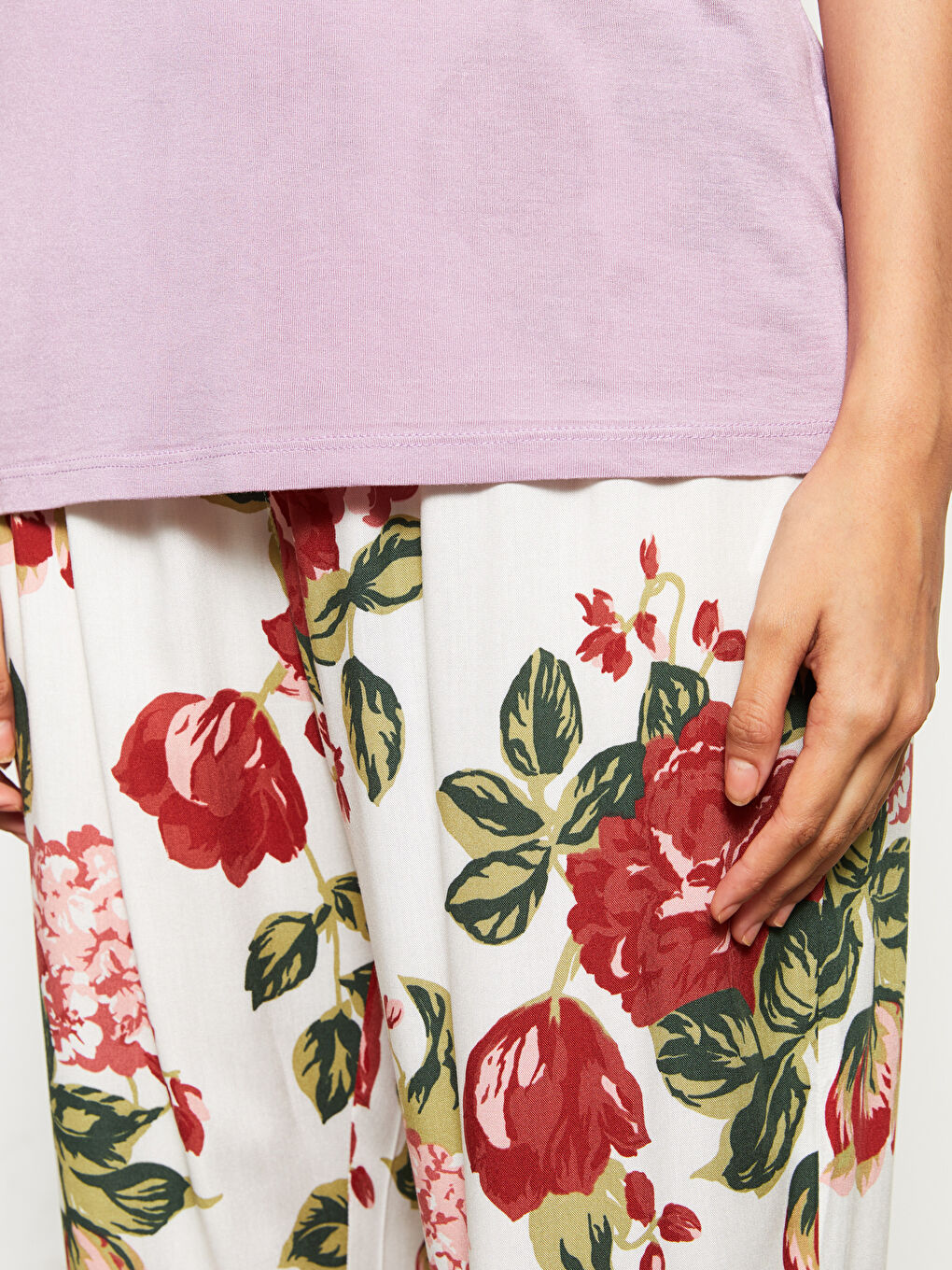 Crew Neck Floral Short Sleeve Viscose Women's Pajamas Set-3