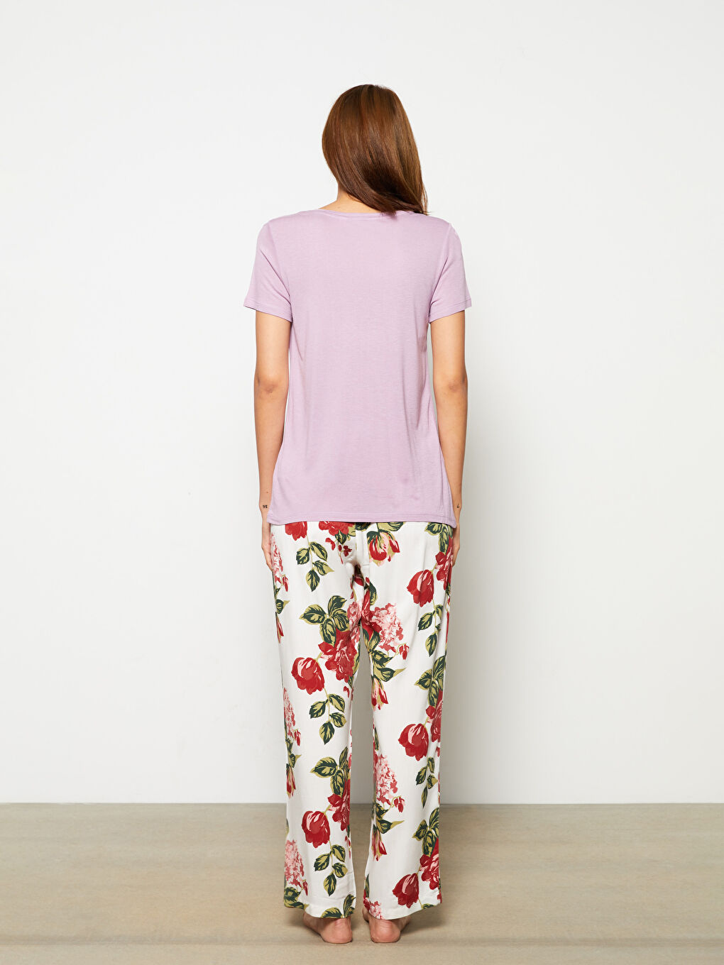 Crew Neck Floral Short Sleeve Viscose Women's Pajamas Set-4