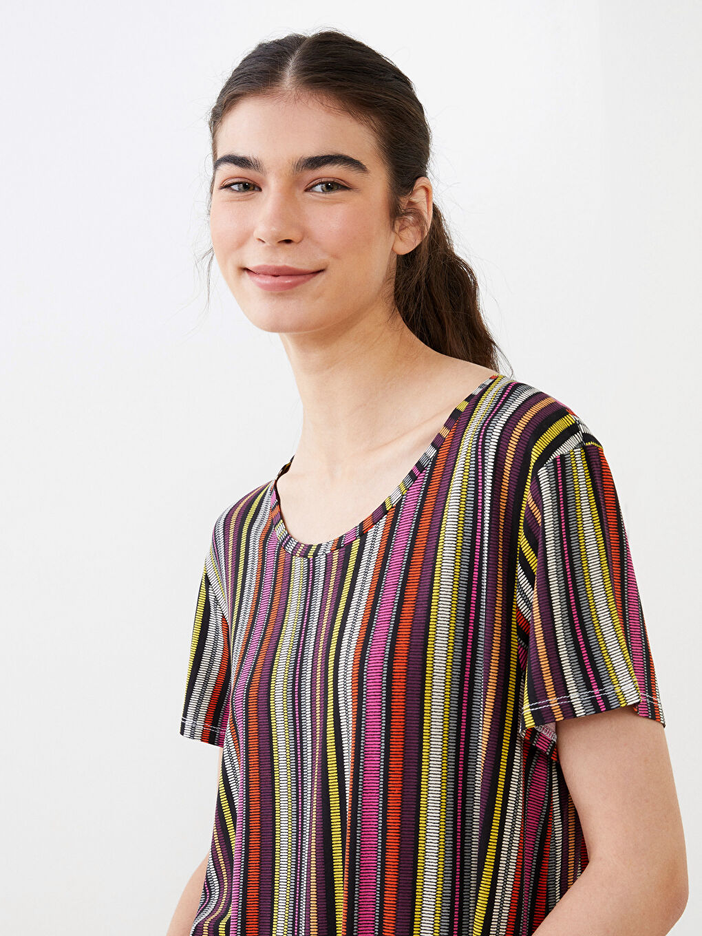 Crew Neck Striped Short Sleeve Women's Nightdress-1