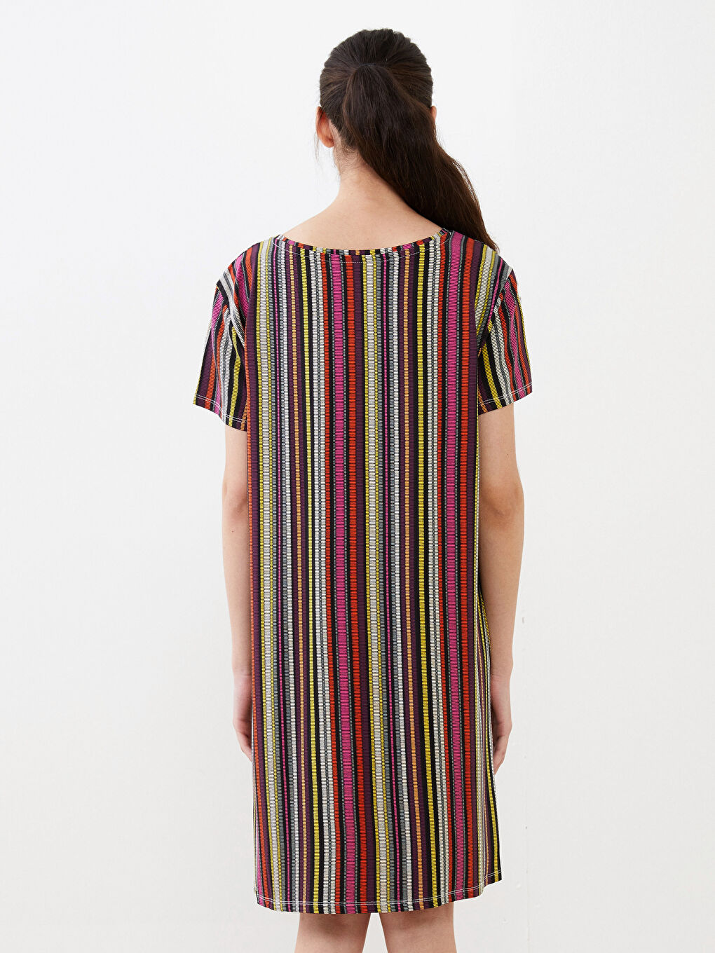 Crew Neck Striped Short Sleeve Women's Nightdress-3