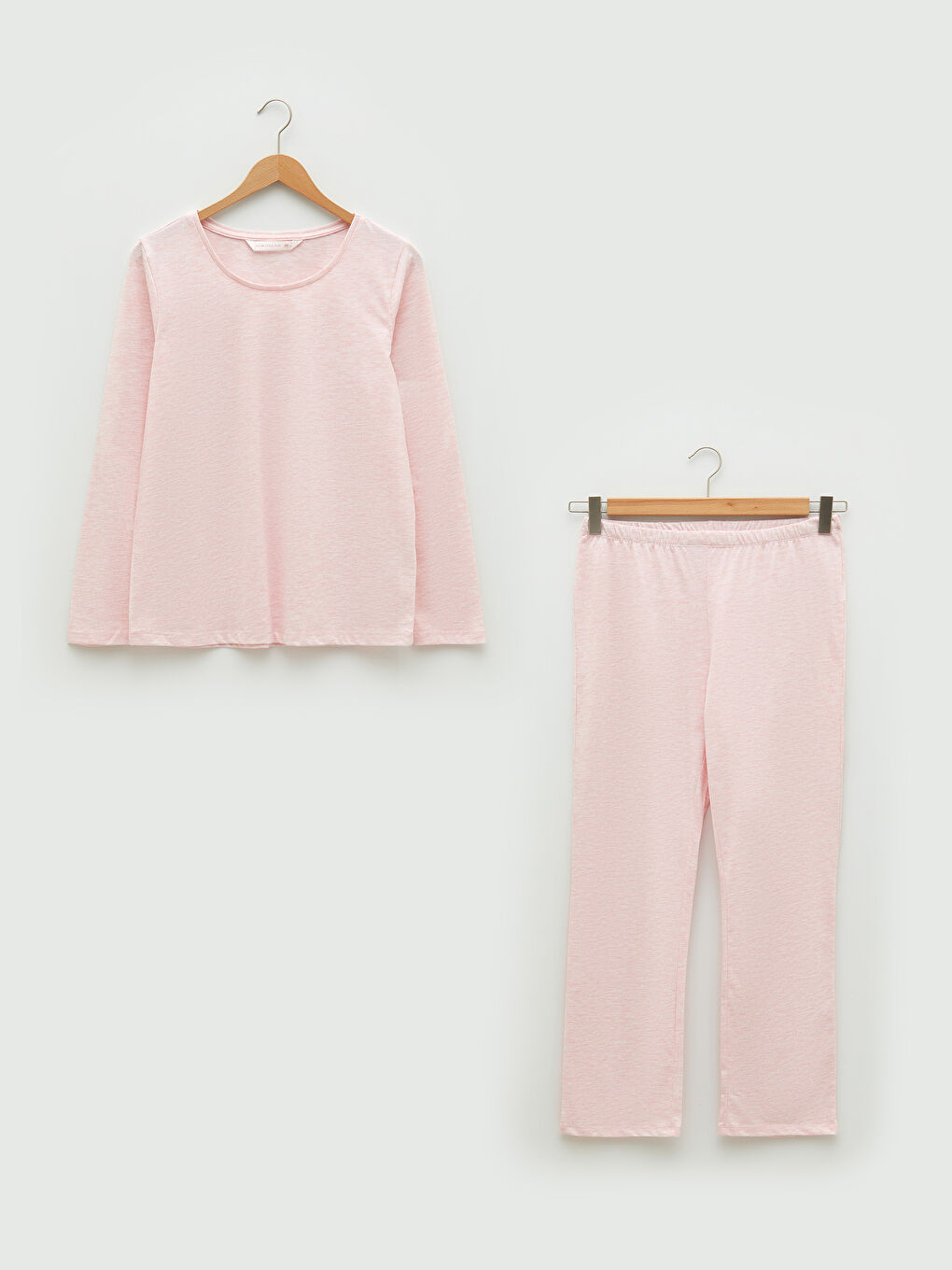 طقم بيجامة كم طويل سادة بياقة دائرية للسيدات-4