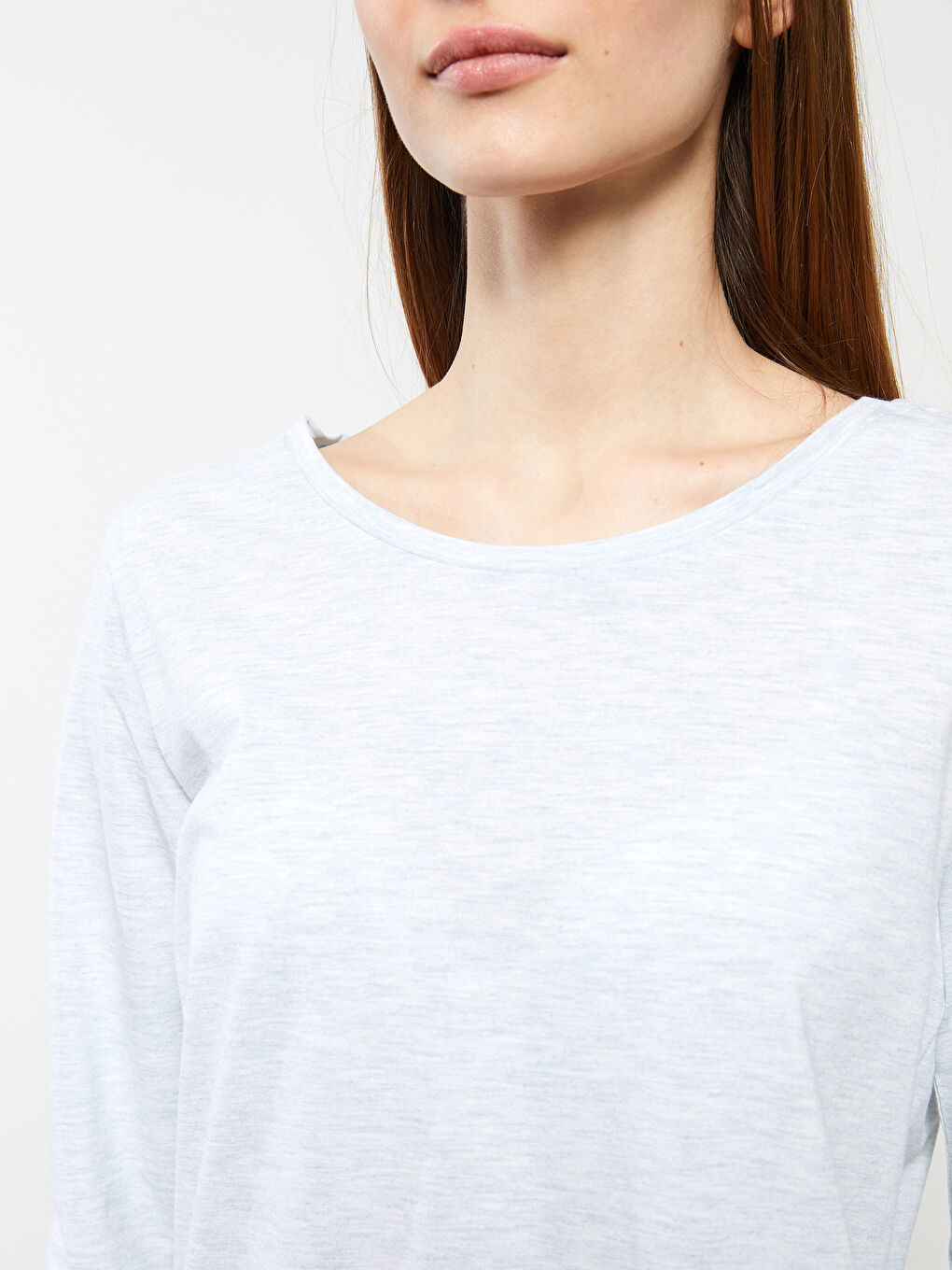 طقم بيجامة كم طويل سادة بياقة دائرية للسيدات-2