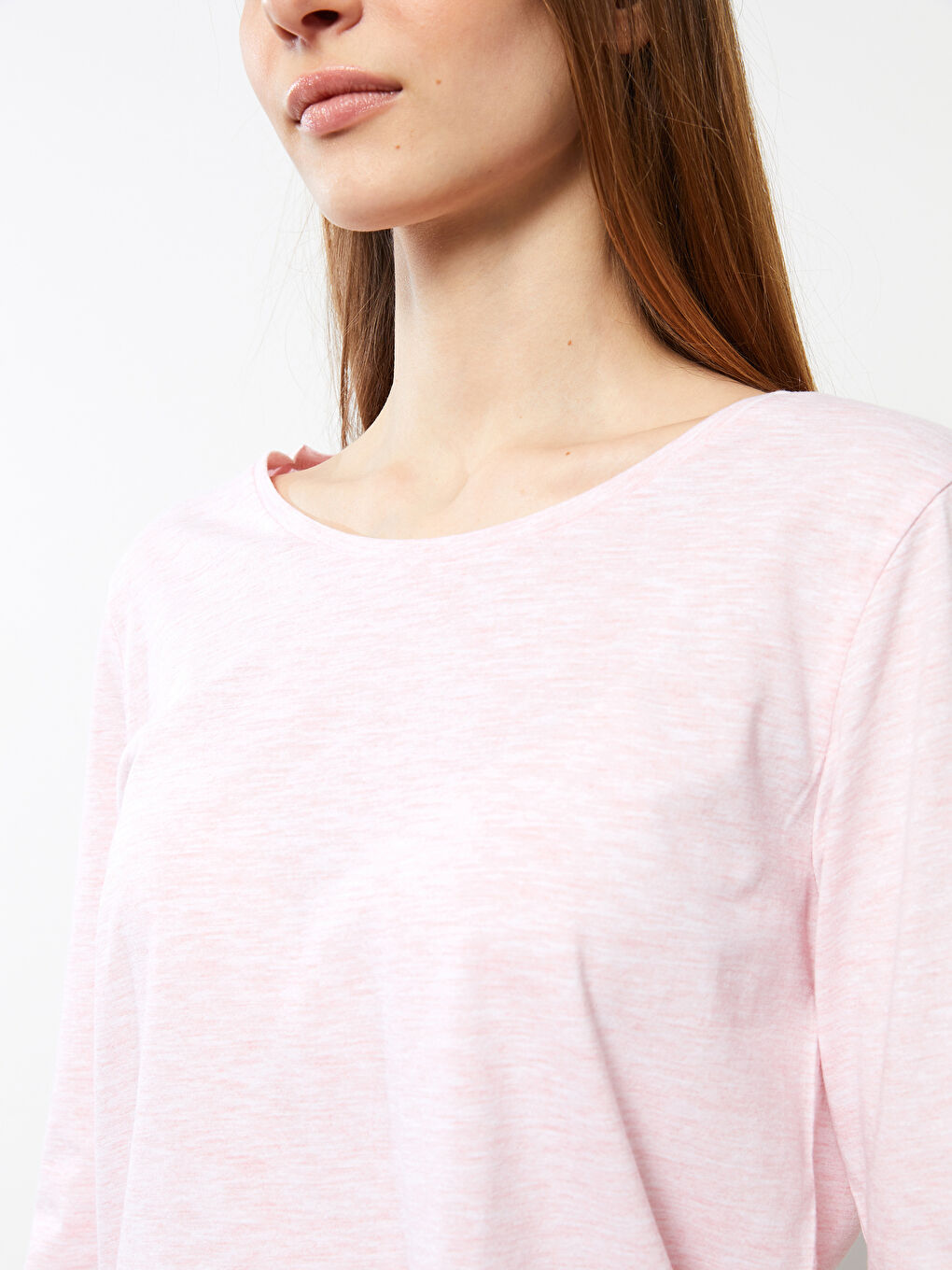 طقم بيجامة كم طويل سادة بياقة دائرية للسيدات-2