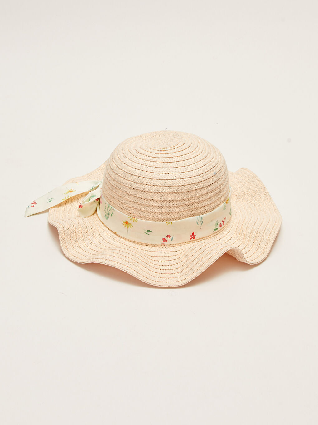 Chapeau en Paille Imprimé avec Détails de Passepoil pour Fille